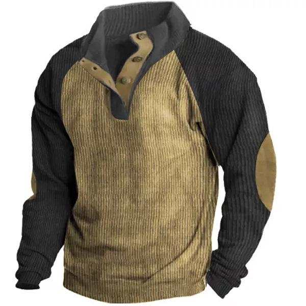 Men's Corduroy Pullover Henley Plus Size Casual Long Sleeve T-Shirt