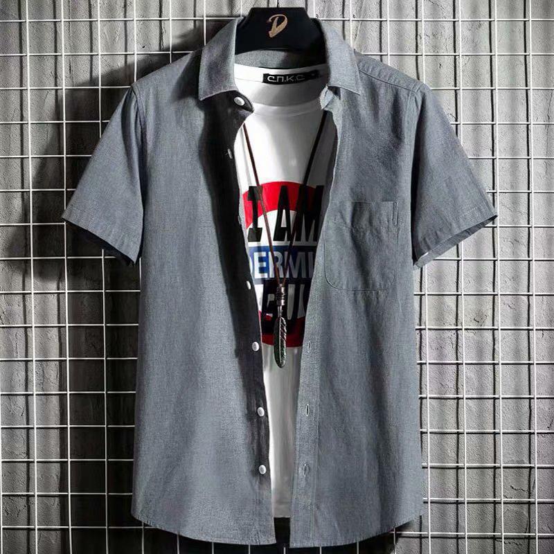 Men's Korean Style Summer Casual Short-Sleeve Oxford Shirt