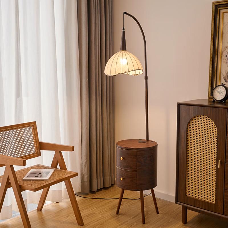 American Retro Floor Lamp with Storage Shelf