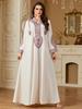 Ethnic Embroidered Long Sleeve Loose Dress with Wide Hem for Women