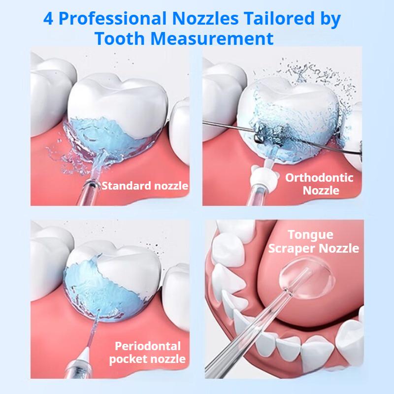 Handheld professional tooth flusher removes calculus micro-bubbles, deeply cleans tartar 500ml large water tank, and gives 4 nozzles as a gift.