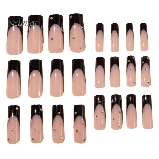 

Нажмите на ногти, французский акрил, удлиненные, со стразами, блестящий маникюр своими руками, полное покрытие, длинные накладные ногти A