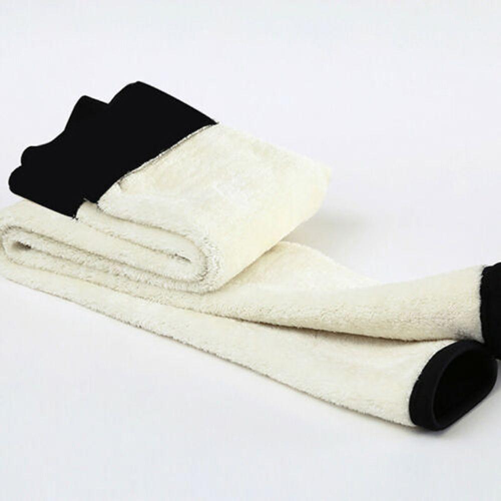 Flexible Thermofleece gefütterte Leggings Flauschig mit Lederpatch Kaschmir Lammfell Hochtailliert Verdicken Leggings Frauen Mädchen