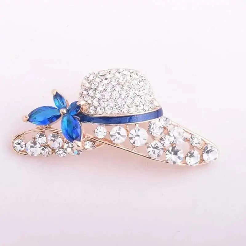 Novelty Crystal Hat Brooches Women Casual Party Dresses Hollow Blue Butterfly Hat Style Brooch Broch Women Men Kids Jewelry