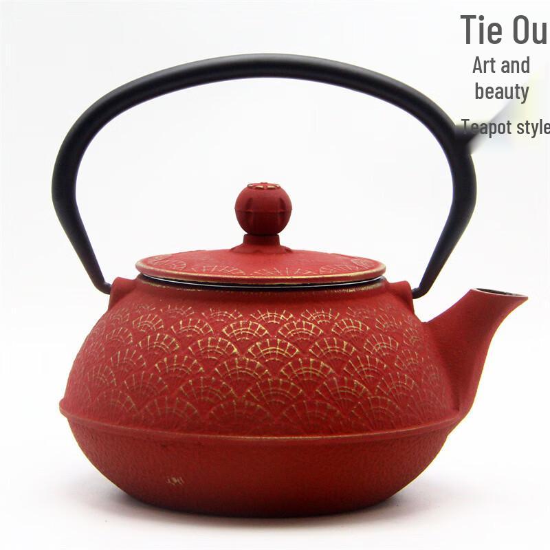 Colored Pine Leaf Cast Iron Teapot, 800ml