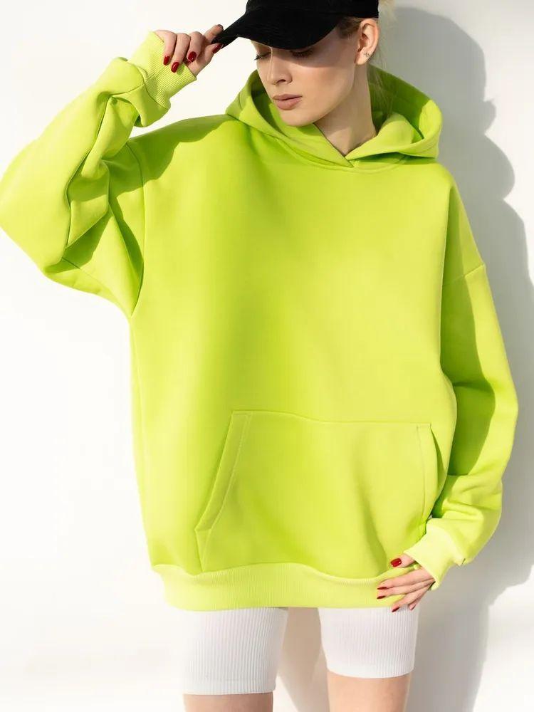 Women's Fashion Solid Color Hooded Loose Plug Sleeve Drawstring Loose Sweatshirt