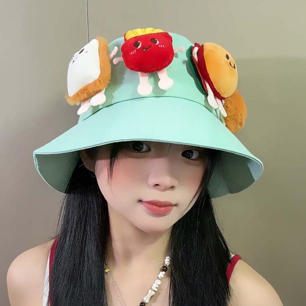 Adjustable Sunscreen Basin Cap Breathable Cartoon Sunshade Hat Hamburger Fisherman Hat  Kids