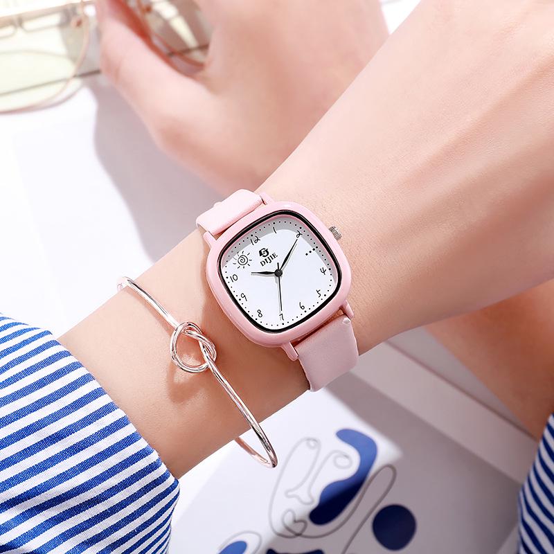 Preppy Style Quartz Skin-Brightening Unisex Minimalist Square Couple Wristwatch for Students