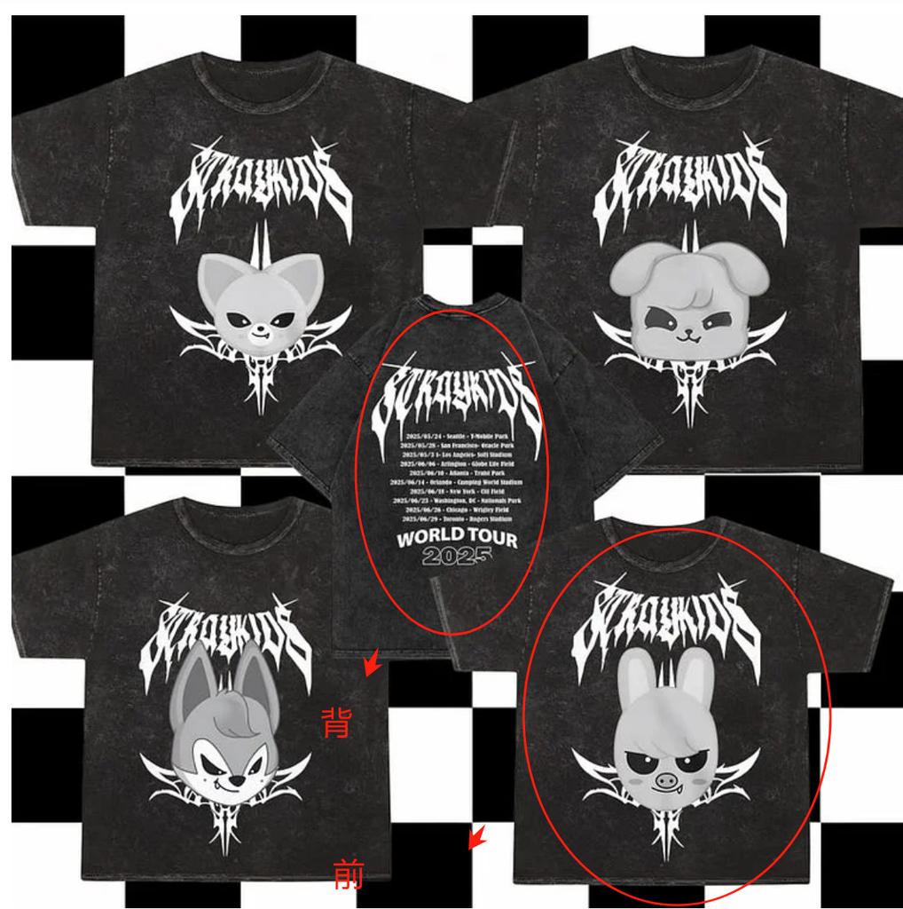 Washed Stray Kids Evil Skzoo Combo Peripheral Print Summer Short Sleeve