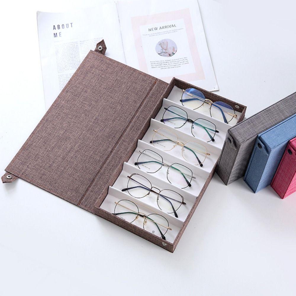 Linen 6 Slots Glasses Case Anti Pressure Eyeglass Display Box Glasses Storage Box  For Women Men