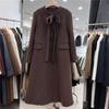 Women's Mid-Length Double-Sided Cashmere Coat - 2024 Autumn/Winter, Hepburn Style, Bowknot, Elegant Slimming Wool Outerwear