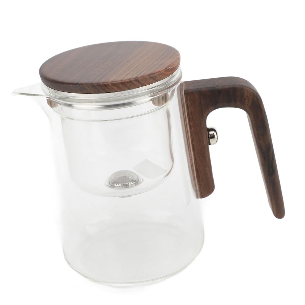Tea Pot 600ml Glass Stainless Steel Press Control Magnetic Water Separation Teapot with Wooden