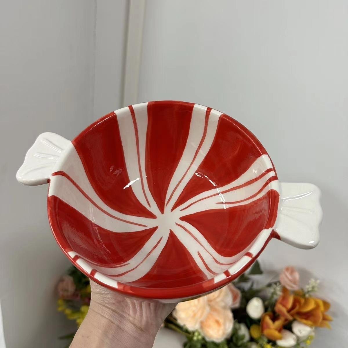 

Christmas Candy Style Stacked Colored Ceramic Platter Desserts Snacks and Fruit Plates Christmas Gift Ceramic Bowl