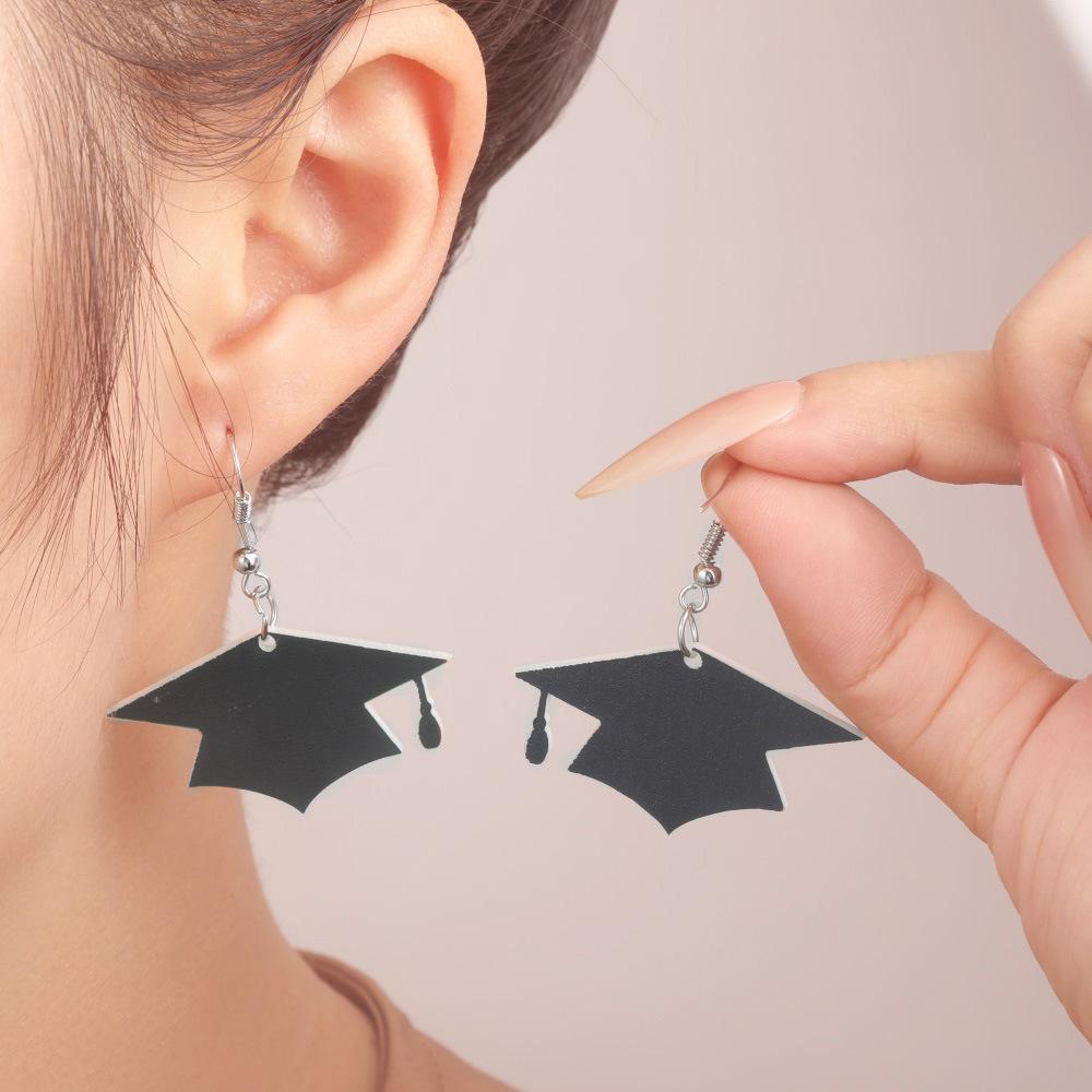 Fully Managed Environmentally Friendly Acrylic Earrings, Personalized Graduation Season Black Scholar Hat Earrings 1 Pair