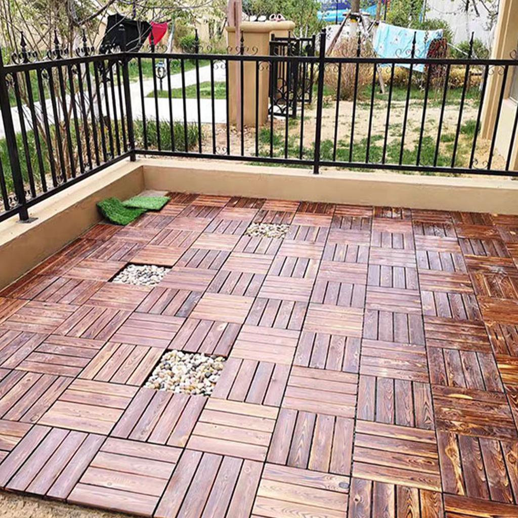 10PCS Wood Floor Blocks Corrosion Resistance Splicing Flooring Tiles for Outdoor Terrace Balcony