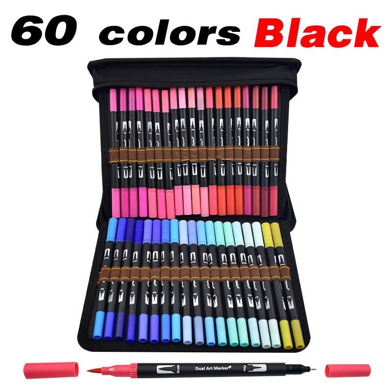 60/120 Colors Dual Tip Brush Pens Watercolor Art Markers Set – Fineliner & Brush for Adult Coloring Drawing Sketching Calligraphy