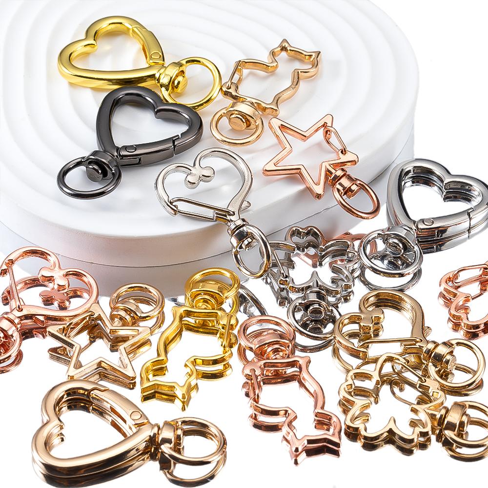 5pcs Openable Metal Sping Clasp Star Heart Cat Flower Ring Carabiner Keychain Bag Pet Dog Buckles Connector DIY Jewelry Making