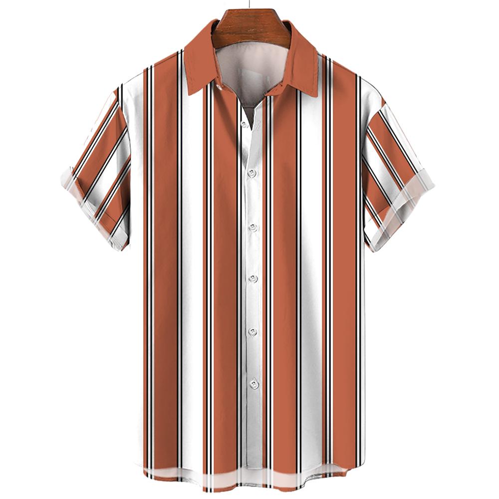 Herren Sommer Streifen Freizeit Hemd Hawaiianisch 3D Druck Kurzarm Strandbekleidung Urlaubsmode Sozialer Revers Knopf Kleidung