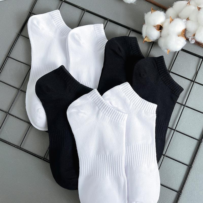 Men's & Women's Ankle Boat Socks: Black & White, Solid-Color, Odor-Resistant, Versatile, Thin Sports Socks for Spring/Summer