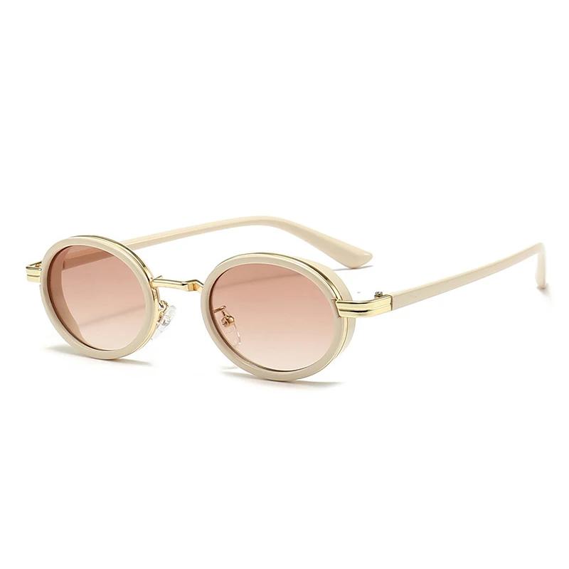 Small Oval Punk Men Sunglasses Vintage Semi-Metal Women Gradient Shades UV400 Blue Tea Sun Glasses Lentes Mujer