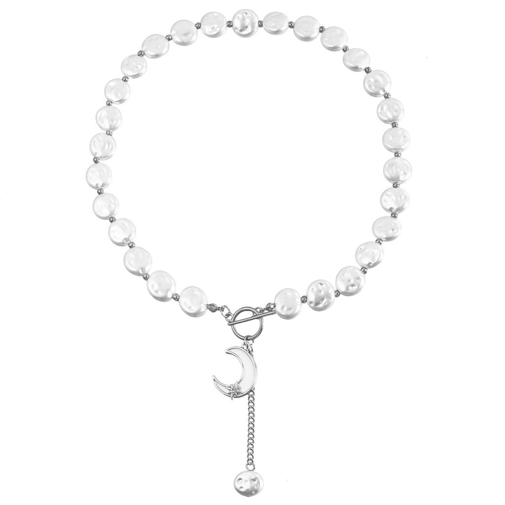 1pc Fashion String Imitation Pearl Moon Disc Pendant Necklace, Suitable for Women's Daily Party  Gifts