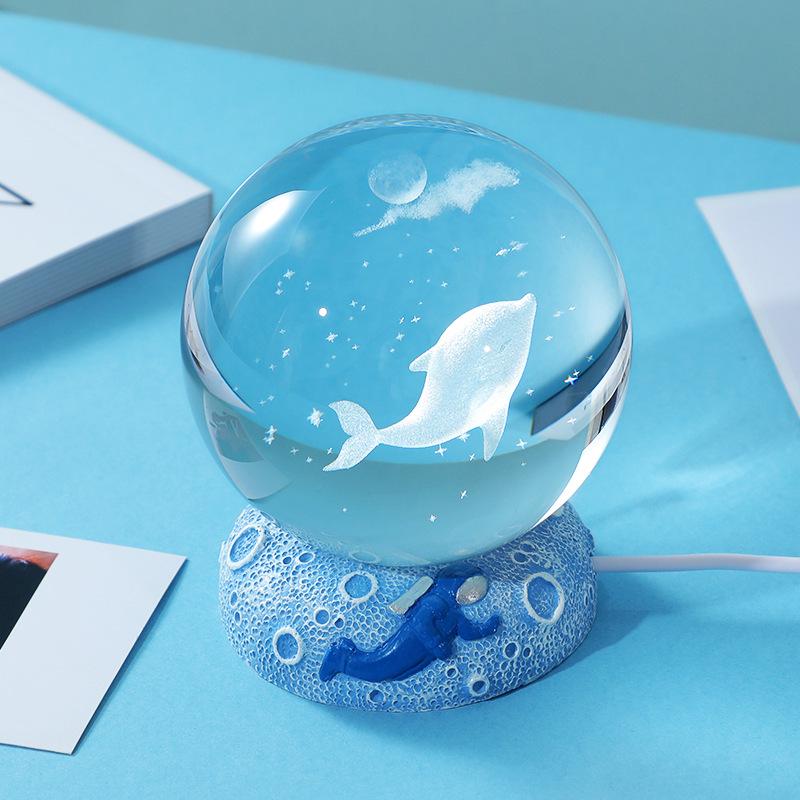 3D Laser Crystal Ball Night Light with Luminous Base - Decorative Desktop Ornament and Gift