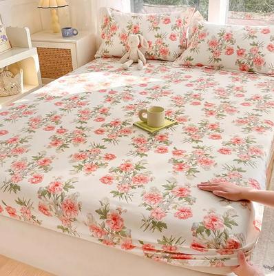 100% Baumwolle Weiches Bett Spannbettlaken + 2 Stück Kissenbezüge Cartoon Blume Bettwäsche Bettlaken mit Gummizug Doppel Queen King Size