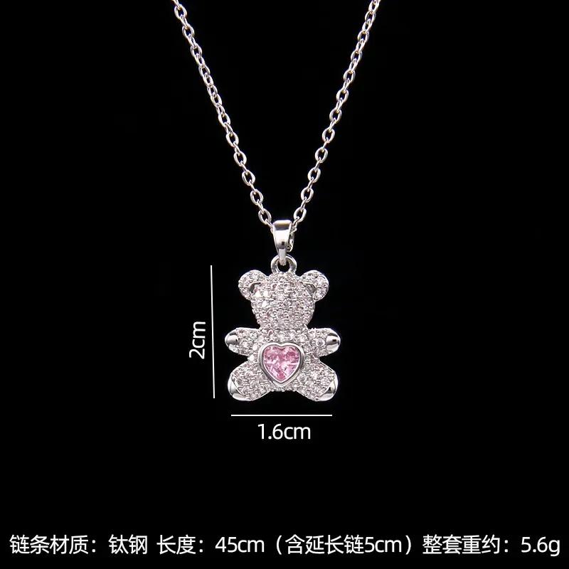 

Stainless Steel Chain Classic Shiny Zircon Cute Bear Pendant Necklace for Women Lady Vintage Jewelry Accessories Gifts