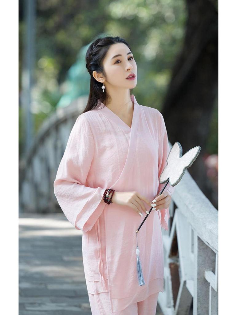 Women's Ethnic-Style Cotton Linen Zen Suit - Perfect for Tea Ceremony, Tai Chi, or Yoga