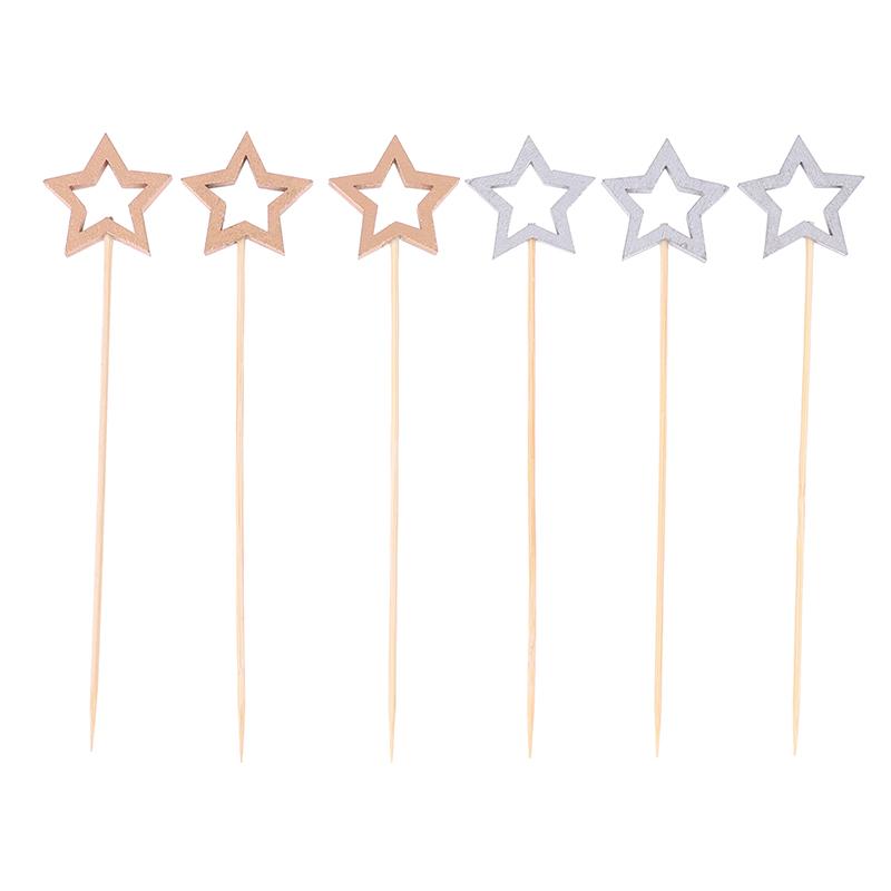 50ks Star Shape Jednorázové párty nádobí Bambusové špízy Jídlo Koktejl Ovocné Košíčky Vidlička Tyčinky Party Table Decorations Supli