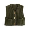 Women Sweater Vest V-neck Sleeveless Button Down Cardigan with Pockets Solid Color Loose Fit Crochet Knit Tops