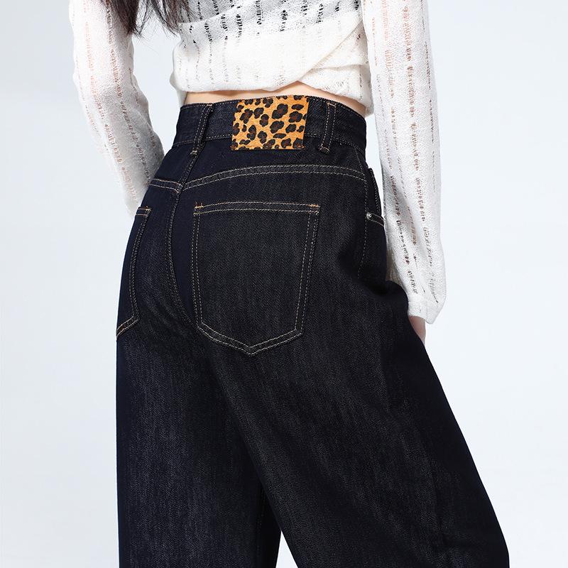 Design lace-up high-waisted wide-leg jeans women's autumn new loose and thin straight floor pants