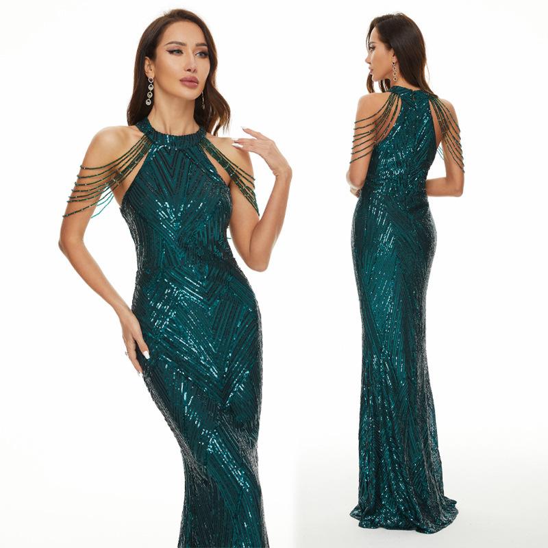 Abendkleid Pailletten Fischschwanzkleid langes Kleid Aufführung Internetstar klassisch Bankett Automodell Etikette Abendkleid Kleid