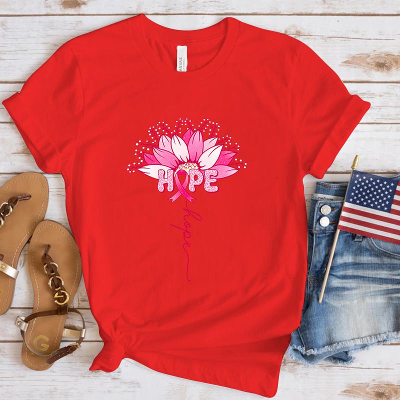 New Breast Cancer Awareness Hope Print T-Shirt Men Women Fashion Short Sleeve Casual Summer Tops Tees