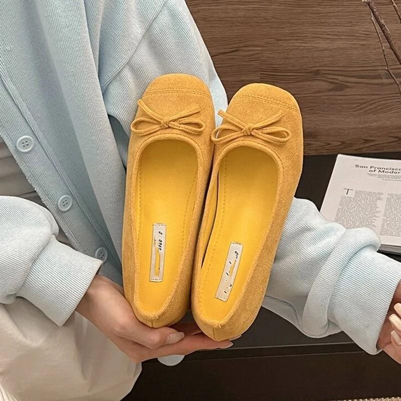French bow round head ballet shoes fairy shoes flat gentle evening shoes autumn new women's small single shoes