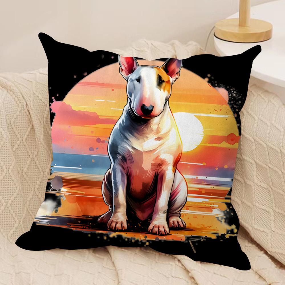 Cartoon Bull Terrier Series Cushion Cover Silky Short Plush Invisible Zipper Dustproof Sofa Pillow Case For Home Decor