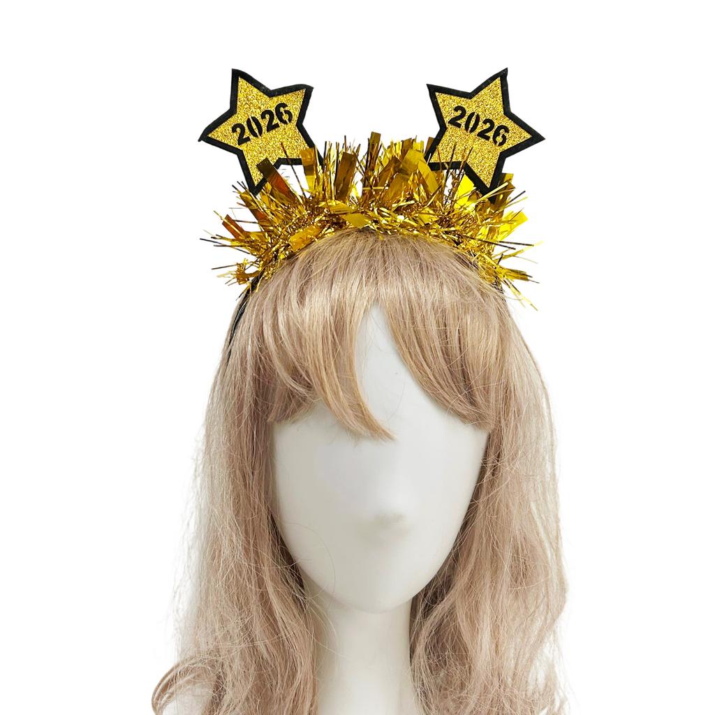 Glitters Tinsel Headbands Happy New Year 2026 Star Shape Practical Comfortable For Festival Event And Gatherings