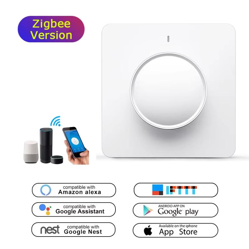 LEDEAST RD01Z 220V Tuya ZigBee WIFI Smart Dimmer Light Wall Switch With Touch Control and Stepless Rotate 86*86*35mm&EU standard zigbee smart dimmer switch