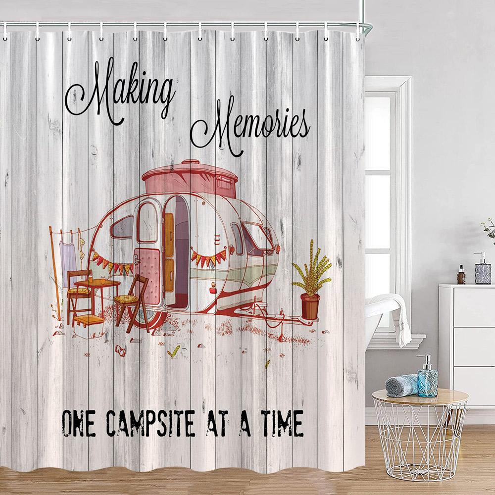 Cartoon Camper Shower Curtains Tree Camping Travel Bus Rv Bathroom Curtain Polyester Fabric Home Decoration With Hooks For Bath