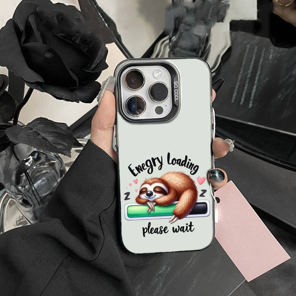 

Cartoon Sloth Animal Cute Phone Case For iPhone17, 16,15,14,13,12 Pro Max Black Candy Matte Shockproof Cover iPhone16promax