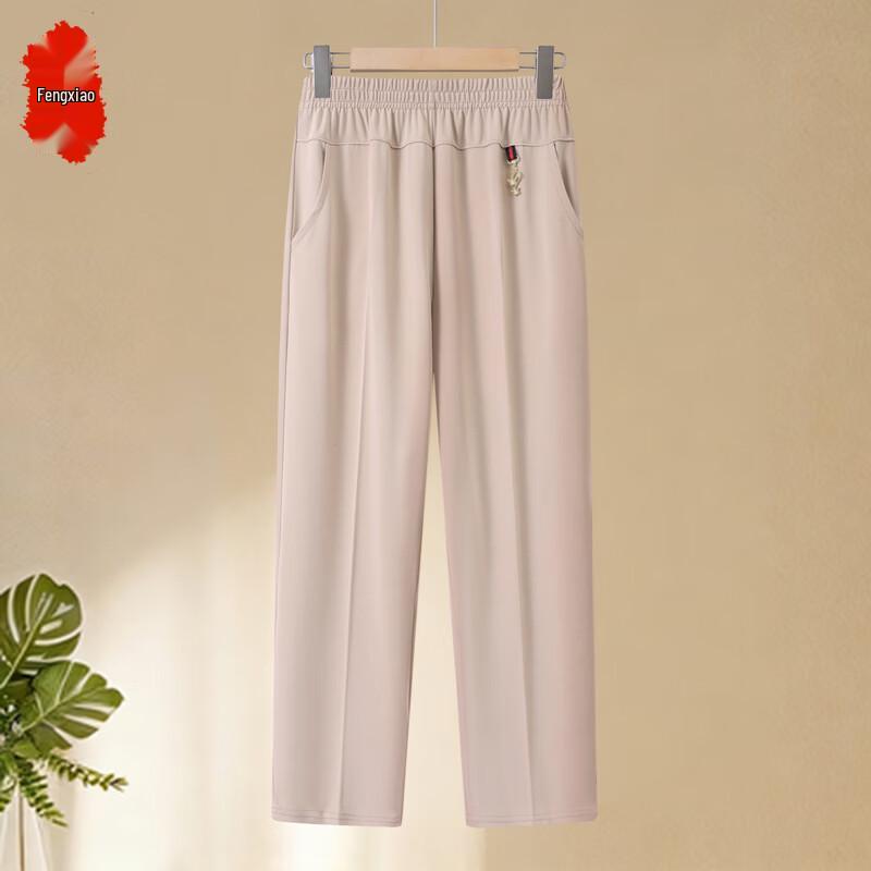 Elderly Women s Summer Ice Silk Loose Cropped Straight Leg Pants 2XL