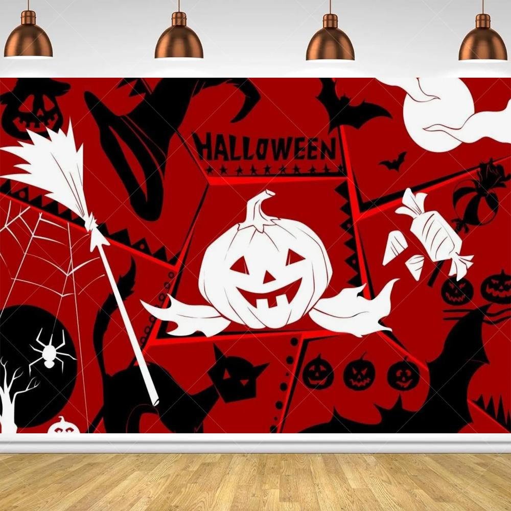 Halloween Horror Night Party Family Gathering Pumpkin Lantern Evil Witch Black Castle Cemetery Forest Background Cloth backdrop