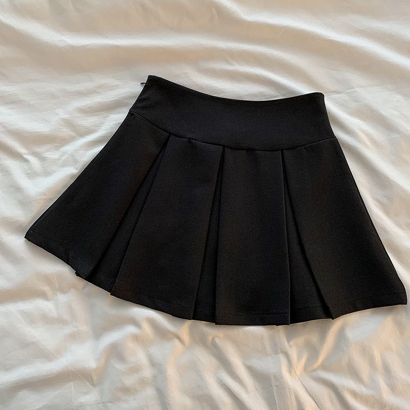 

Fashion Temperament High Waist Zip Short Pleated Skirt Black XL
