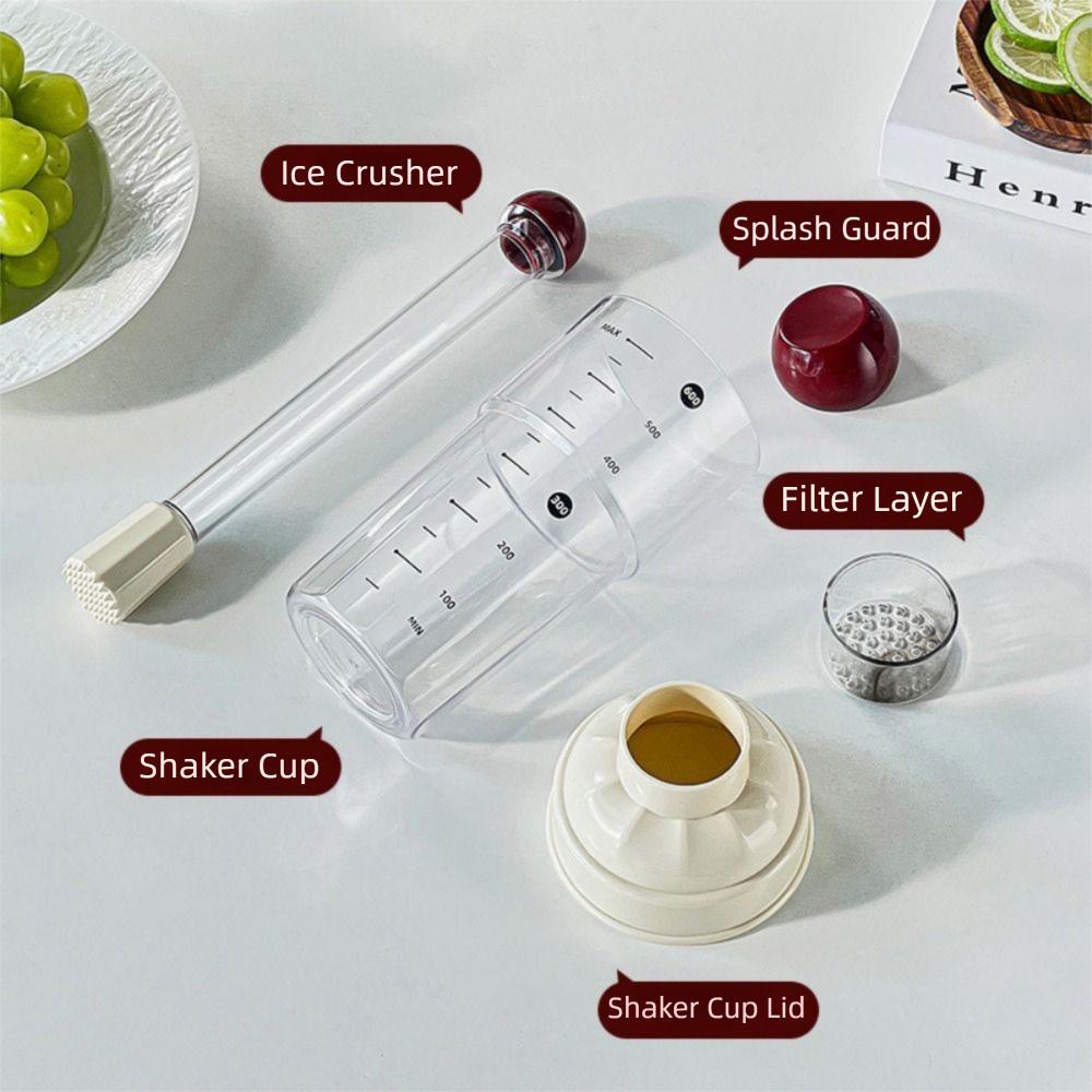 600ML Cocktail Mixer Cup Portable BPA-Free Drink Hand-Shake Mixer Broken Popsicles Transparent Scale Shake Cup Muddler Set
