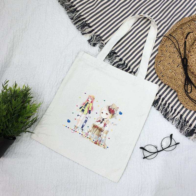 Cartoon canvas bag women's shoulder new student literary printed cloth bag handbag simple large-capacity shopping bag