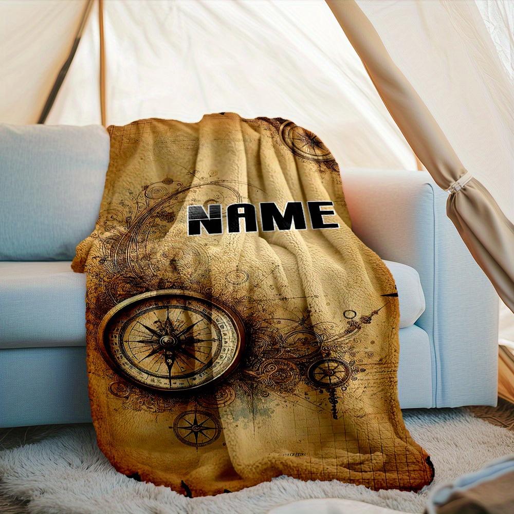 240Gm2 Adventure Compass Outdoor Customize Your Name Blanket Cozy Soft Lightweight Allseason Multipurpose Blanket For Travel Camping Picnics Sofa