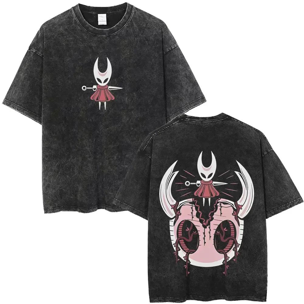 Washed Vintage Game Hollow Knight Merch T-shirt Men Women Casual Oversized Cotton T-shirts Male Cosplay Cartoon Lover T Shirts