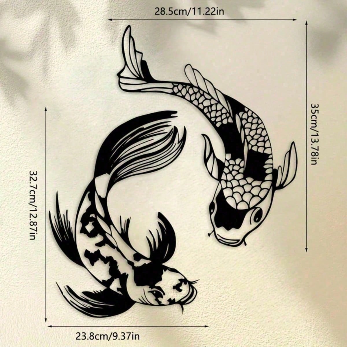 Black White Koi Fish Metal Wall Art Set with Green Leaves Decoration TY8242
