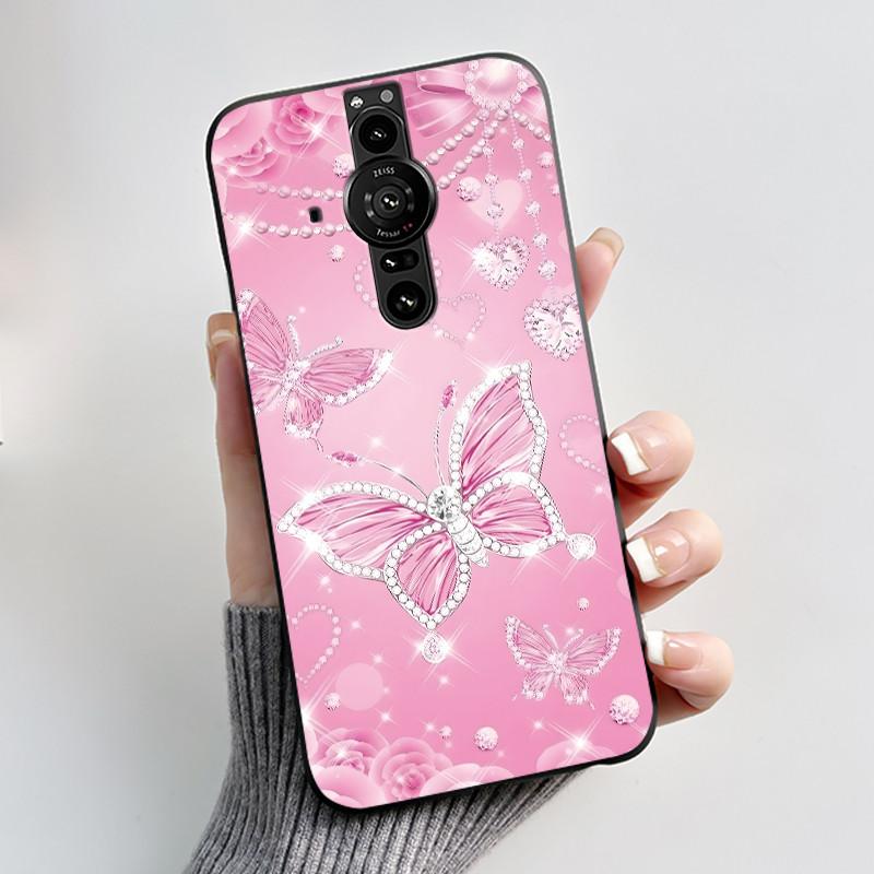Printing Pattern Case For Sony Xperia Pro-I Fundas Soft Silicone Black Shell Cover Cute Flower Cartoon Casing Capa Coque