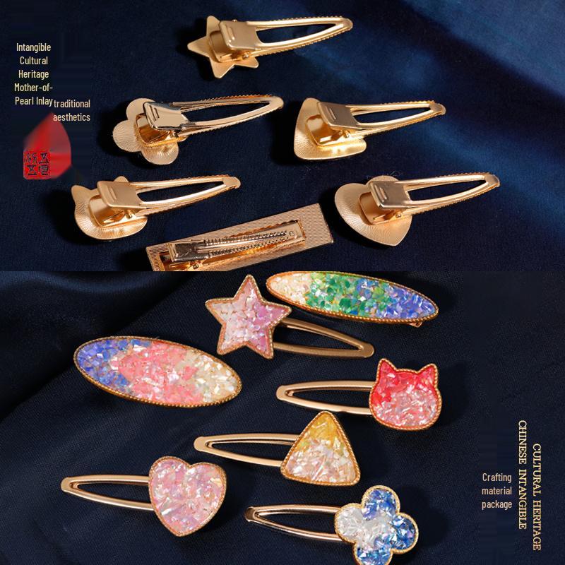 Perlmutt DIY-Set: Haarnadelbasis, Muschelfragmente, Cloisonné-Brosche, Haargummi - Perfektes handgefertigtes Geschenk zum Lehrertag.
